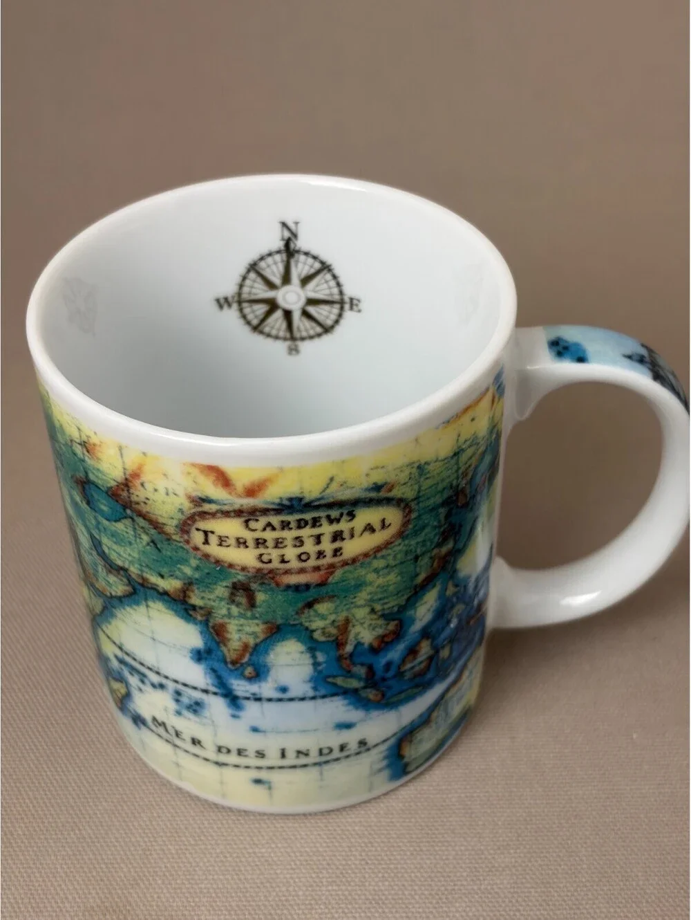 Paul Cardew Global Warming Terrestrial Globe Coffee Mug Antique World Map Cup